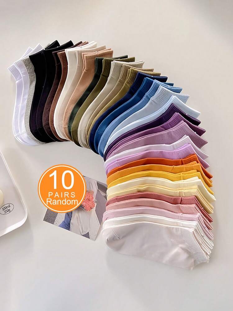 20双装女士彩色平针织运动休闲短袜，舒适百搭，四季皆宜，适合日常穿着，圣诞礼物佳选。 - 彩色 - 查看 13
