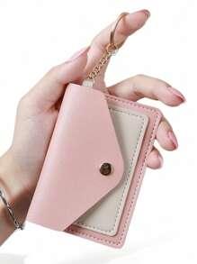 Pieru 3-Color Metal Button Card Holder | Multi-Card Layered Storage, Key Ring Design | Gold Keyring | Mini Wallet Purse, Black/Blue/Pink Pastel Colors | Portable Card Pouch