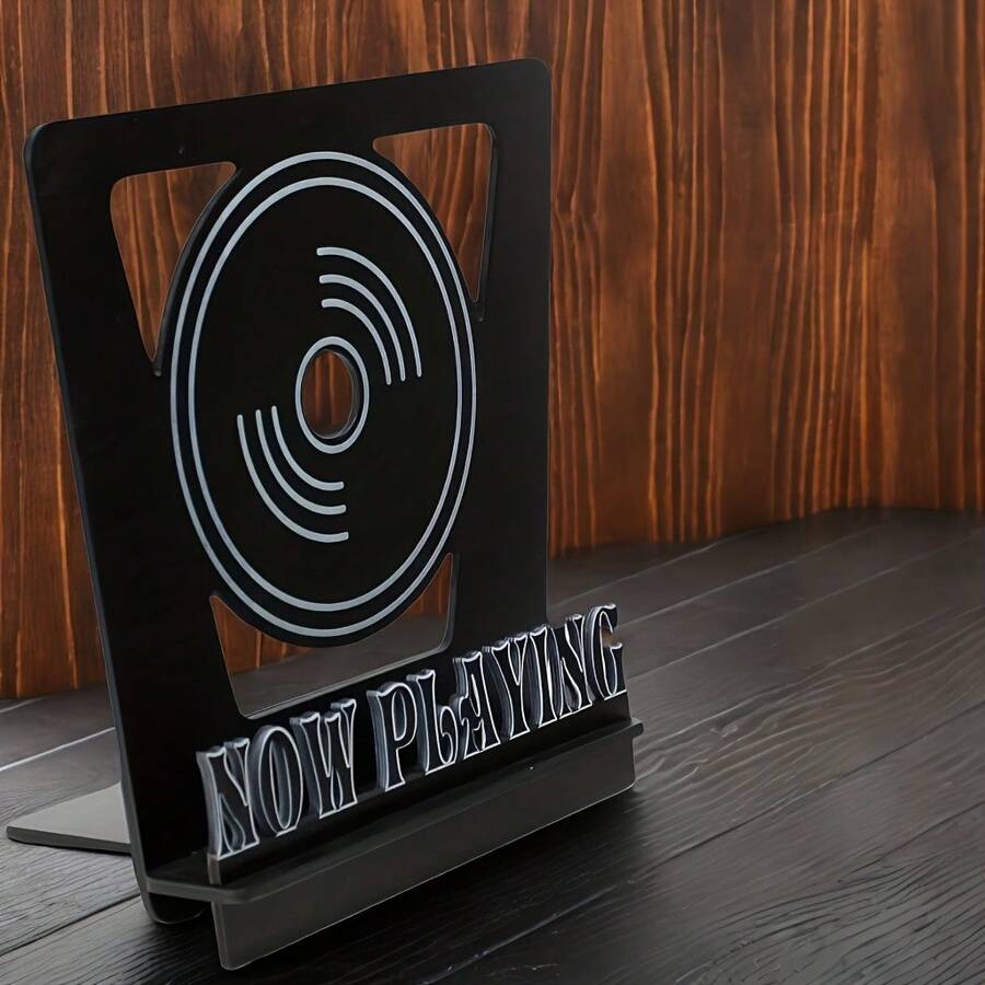 1 pezzo Supporto per dischi in vinile neri, supporto in legno nero, design super cool, può contenere 4-8 copertine di album