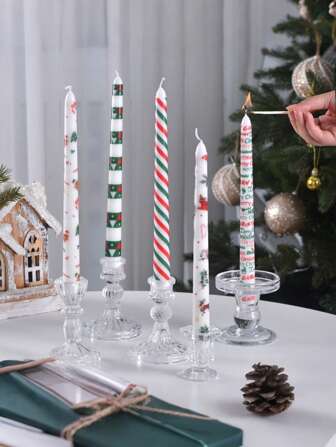 2 件/套，9.84 英寸圣诞长棒蜡烛，趣味印花蜡烛，家居装饰，复古长棒蜡烛，适用于家居装饰、圣诞装饰、餐桌装饰、房间熏香、送给朋友和家人的节日礼物、纪念礼物、节日礼物