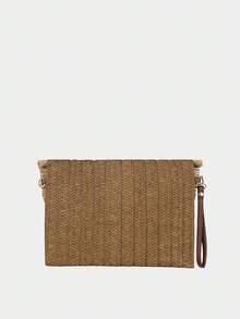 Bohemian Stil gewebte schwarze Clutch Tasche, Sommer neue Stroh Umschlagtasche, Strandurlaub Quasten Tasche