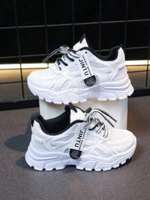 Boys & Girls Running Shoes, Casual Sports Sneakers With Hook & Loop Closure, Lightweight Mesh Breathable Upper, Striped Pattern, Low-Top Design, Suitable For Daily Wear, Running And Leisure Activities - Spring/Autumn/All Season - Black - View 3