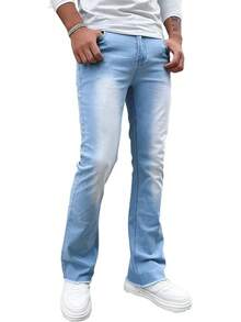 Men's Straight Leg Boot Cut Jeans Stretch Slim Fit Flared Jeans Light Wash Vintage Skinny Denim Pants - 淺藍色 - 查看 3