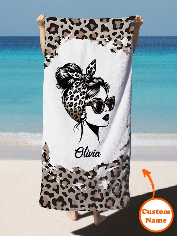 1PC Personalized Custom Beach Towel With Text Design, Customized With Your Name. Perfect For Use On The Beach, By The Poolside, And During Beach Vacations. This Multifunctional Beach Towel Is Ideal For Outdoor Beach Activities, Travel, And Provides Comfort When Lounging, Sunbathing, And Relaxing. A Unique Gift For Her, Him, Mother, Father, Girlfriend, Autumn Home Refresh