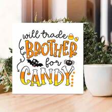 Decorative Sign Will Trade Brother For Candy - Cute Office Decor, Boho Room Decor, Farmhouse Kitchen Decor For Halloween, Trick Or Treat - Unique Gifts For Women