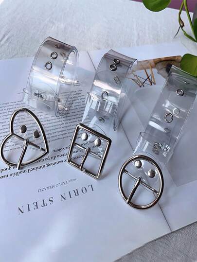 Cute Fashionable Transparent Pvc Heart Shaped Belt For Ladies Valentine's Day Valentines Summer, School Fall, Autumn, Halloween