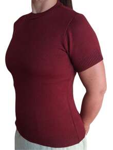 Women's Short Sleeve Blouse | Basic Elastane | Round Neck Blouse | Women's Ribbed Knit Short Sleeve Basic Turtleneck Various Colors | Women's Basic Knit Blouse Turtleneck Short Sleeve Casual Look | Women's Fitted Ribbed Knit Short Sleeve Crew Neck Comfortable | Women's Short Sleeve Basic Knit Blouse Elegant Various Colors | Women's Basic Knit Blouse Short Sleeve Turtleneck Versatile For Everyday - 紅木色 - 查看 9
