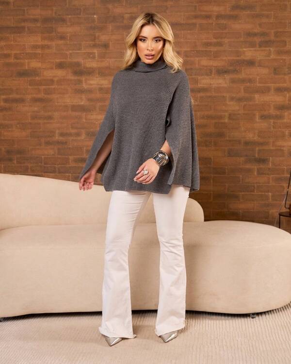 Poncho Feminino Inverno Sobreposição Tricot Premium Liso de Frio