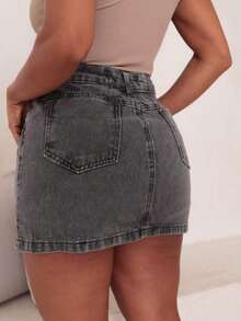 Shorts And Jeans Skirt With Small Side Slit - 黑色大理石紋 - 查看 3