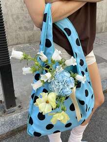 2025 New Chinese Style Embroidery Elegant Lady Tote Bag Shoulder Handbag Large Capacity Commuter Backpack Dots , Polka Dot - Blue - View 4