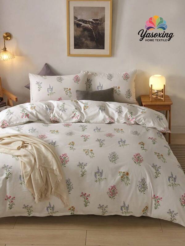 Ensemble de housse de couette imprimé fleur de coton sans rembourrage, doux et respirant pour un meilleur sommeil. Cadeau pour maman, papa, ami(e). Housse de couette/couette*1, taie d'oreiller*2, tailles King, Queen, Full, Twin, pour dortoir, rentrée scolaire