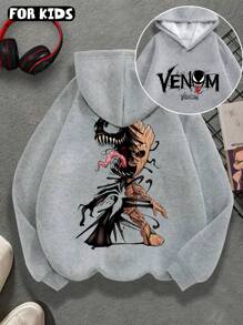 Marvel Sudadera con capucha gráfica de Groot en forma de Venom para adolescentes/niños, personaje de Marvel, ajuste holgado casual de manga larga, otoño