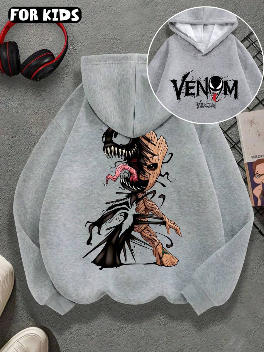 Marvel Sudadera con capucha gráfica de Groot en forma de Venom para adolescentes/niños, personaje de Marvel, ajuste holgado casual de manga larga, otoño