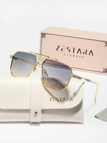 1 副男士金属框架平顶时尚眼镜，优雅高端百搭时尚眼镜，适合滑板、湖边散步、公园 - 彩色 - 查看 1