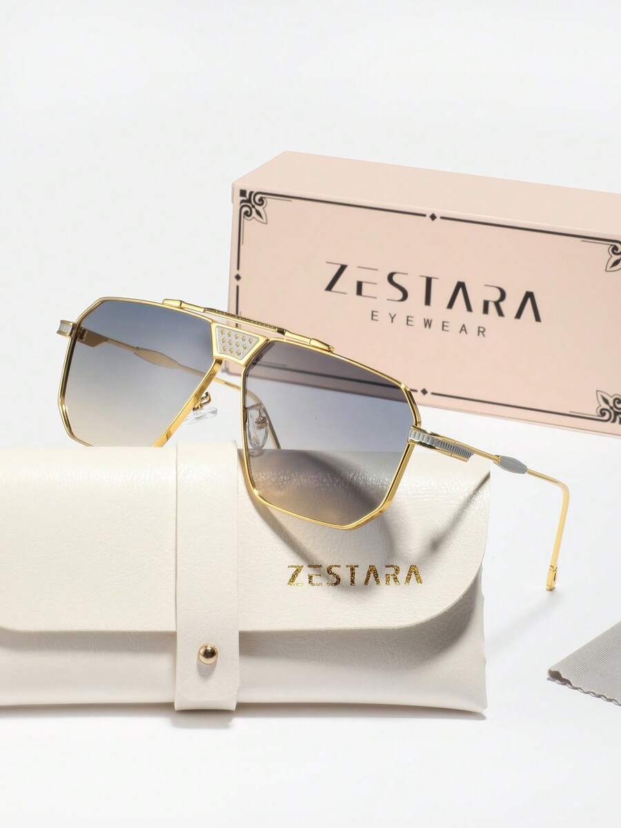 1 副男士金属框架平顶时尚眼镜，优雅高端百搭时尚眼镜，适合滑板、湖边散步、公园 - 彩色 - 查看 1