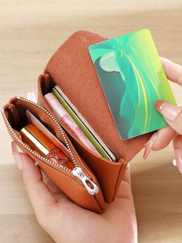 1 peça mini porta-moedas vegano vintage com zíper porta-cartões de crédito autêntico porta-cartões genuíno porta-cartões portátil e carteira feminina