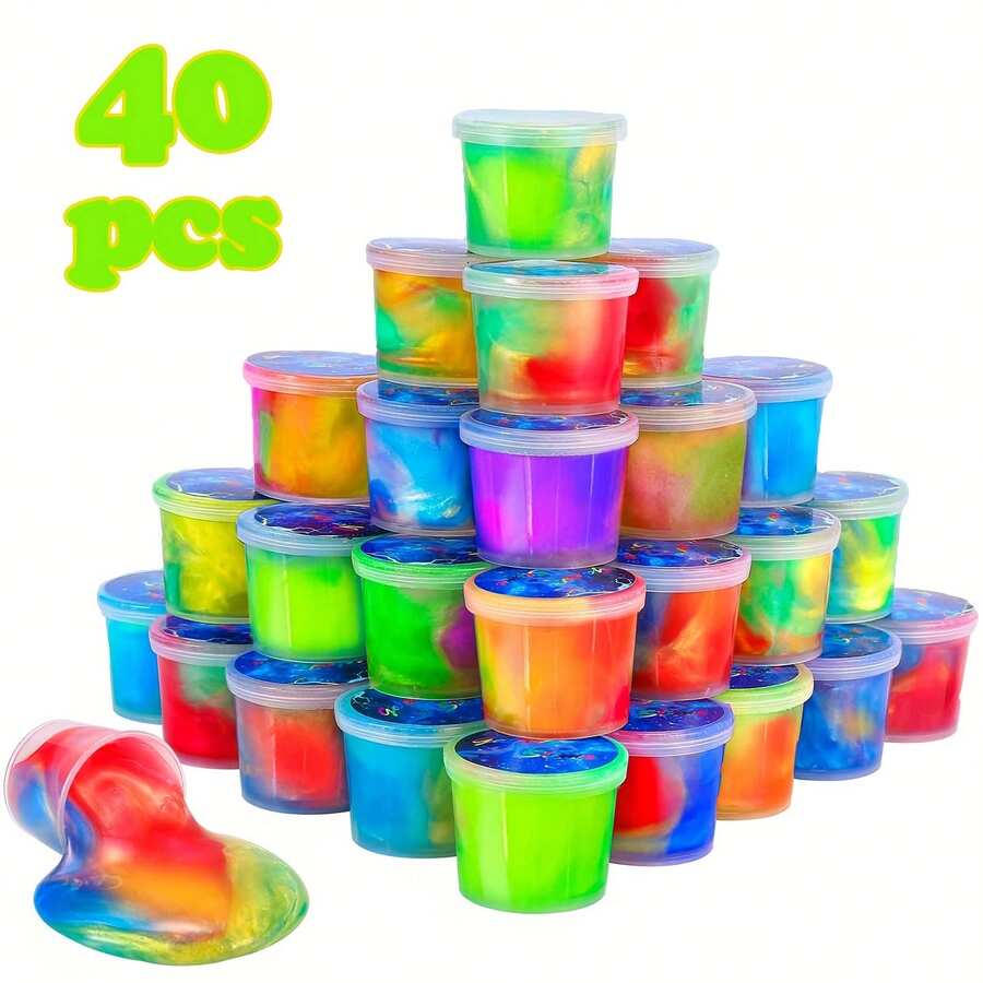 Galaxy Slime Kit For Girls Boys, 40 Pack Mini Slime Party Favors For Kids, Pretty Stretchy & Non-Sticky Slime Pack, Valentine Party Favors For Kids Goodie Bag Stuffers