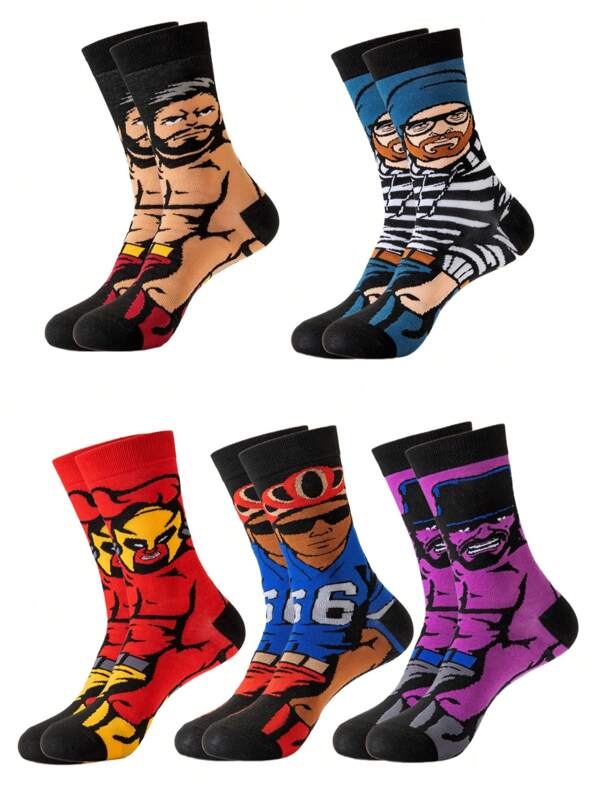 5 paires de chaussettes unisexes décontractées et originales avec motifs de dessins animés, chaussettes courtes respirantes et confortables pour le streetwear, convenant aux hommes pour le port en extérieur, chaussettes unisexes, style anime