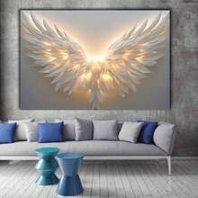 1Pc Framed Ready To Hang Angelic Style Canvas Wall Art, White Wings Pattern Wall Decor For Living Room, Bedroom, Office, Sacred Artwork For Home Decoration ! White - 白色15 - 查看 2