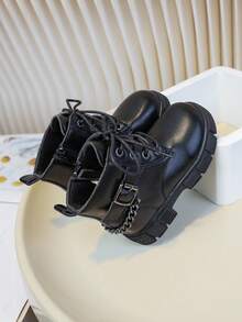 Dziewczęce buty outdoorowe, krótkie buty z miękką podeszwą, czarne krótkie buty w stylu brytyjskim, jesień/zima - Czarne - Zobacz 8