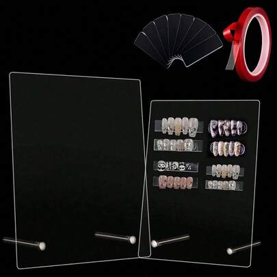 1个透明美甲展示板，亚克力假指甲片样品展示板，美甲设计展示板，专业美甲沙龙指甲油练习板