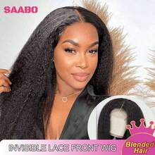 13x4 无胶蕾丝前假发 Yaki 直发 Bye Bye Knots 200 密度无胶真人混纺发,即戴即走,女士预漂白预拔毛,带婴儿发,22 英寸 - 自然色&黑色系 - 查看 2