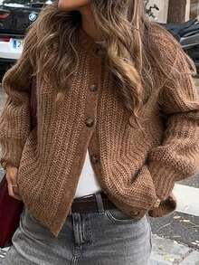 Women's Winter Y2K Long Sleeve Sweater Cardigan Warm And Comfortable Daily - Brown - View 5
