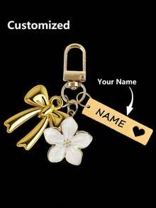 1pc Custom Metal Sakura Bow Keychain, Lightweight & Elegant Sakura Design, With Tag, Suitable For Hanging On Bags, Car Keys, Also As Couple Or Holiday Gift - Multicolor - View 1
