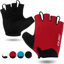 Guantes de ciclismo Eco-Daily para hombres y mujeres, guantes acolchados para bicicleta de montaña, guantes ligeros de medio dedo, antideslizantes que absorben los golpes para MTB Road Biking Fitness - Rojo- negro - Ver 2