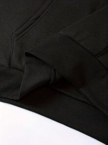Sudadera con capucha y cordón impresa para hombres - Negro - Ver 5