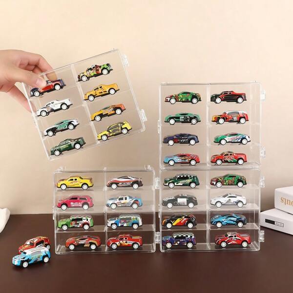1pc/4pcs Toy Car Model Display Shelf, Transparent Model Storage Shelf, 8-Grid Storage Box Display Cabinet, Car Model Display Box, Can Be Stacked,Valentine Day Gift,Birthday Gift