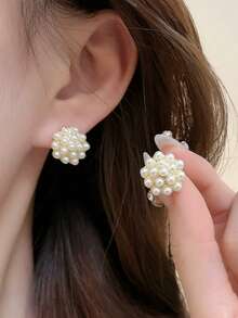 5pcs/Set Minimalist Versatile High-End Circle Faux Pearl Geometric Triangle Stud Earrings, Lightweight Luxury Fashion Design Earring Set Suitable For Women's Daily & Festival Wear (No Box) - Set D - View 6