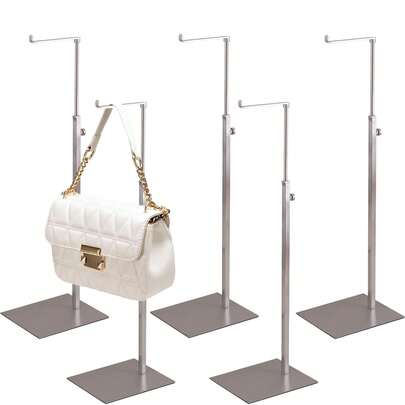5pcs Stainless Steel Handbag Display Stands, Silver Wallet Display Stands, Height-Adjustable, With Stable And Non-Slip Bases. Suitable For Displaying Luxury Jewelry And Accessories, Ideal For Dining Tables, Exhibitions, Retail Stores And Wardrobes, And Easy To Install And Disassemble.