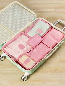 6-częściowy zestaw wodoodpornych organizerów podróżnych z motywem kwiatowym, przenośne kostki do pakowania ubrań z zamkiem błyskawicznym, odpowiednie do walizki, akademika, prosty styl (różne nadruki i litery) - Wielokolorowe - Zobacz 13