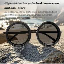 Adjustable Tint Sunglasses, 1-9 Gears Steampunk Retro Metal Round Polarized Glasses With ND Filter Lenses,For Men - 金色 - 查看 4