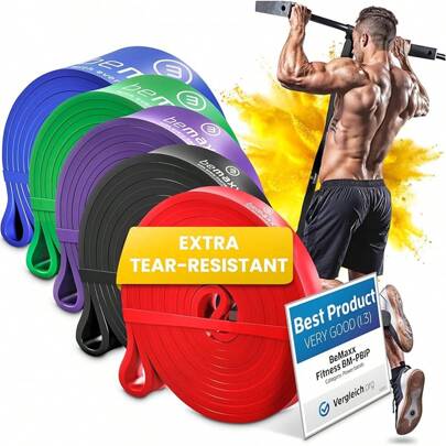 Resistance Band Heavy Strength, Pull Up Assist + Exercise Guide | Home Gym Equipment: Full Body Fitness Workout Rubber Loop, Chin Bar Assistance & Bod