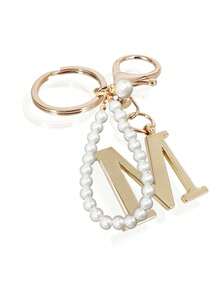 Premium Elegant Gold Pearl Letter Keychain, A-Z Alphabet 3D Pendant, Glamorous Pearl Chain With Rhinestones (Can Be Disassembled According To Personal Preference), Fashionable Alloy Keychain Ring, Earphone Pendant, Backpack Hanging Ornament, Car Keychain - Multicolor - View 26