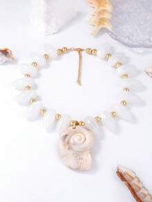 1 Stück übertriebene mehrfarbige Perlen-Halskette mit großer Muschel Anhänger als Urlaubsaccessoire, vielseitiges Luxus-Accessoire für Frauen