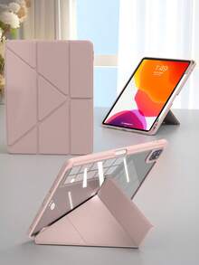 适用于 iPad A16 2025、Air 11/13m3 2025、Mini 7 A17、Pro 2024、Air 11/13 M2 2024、Pro 11/13 M4 2024、Pro 12.9、7/8/9 代、10.2、10.9、Air 4/5 10.9、Pro 11、4/5/6 代、Mini 6 的六折硅胶 PMMA 平板电脑保护套，PU 皮革翻盖保护套配件，粉色 - 粉色 - 查看 3