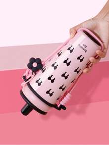 1个720毫升/25.34盎司不锈钢带盖吸管杯，美观大方，大容量便携水杯，便携式旅行咖啡杯，外观时尚便携水杯，可爱少女款，旅行杯，防漏保温水瓶，便携式水杯，保温水壶，泡茶水杯 - 彩色 - 查看 3