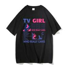 Tv Girl Lovers Rock Song Print T-Shirt Men Women Cotton Hip Hop Oversized Tshirt Short Sleeve T Shirt Streetwear Tops Tee - 黑色 - 查看 1