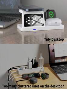 15W Multi-Function Fast Wireless Charger, Supports Wireless Charging For Phones, Clocks, Alarms, Watches (Compatible With Watch SE/6/5/4/3/2 Only, Other Watches Not Supported), Earphones (Only Original Apple 2/ Pro Supported, Replicas Not Supported) Home Decor Room Decor