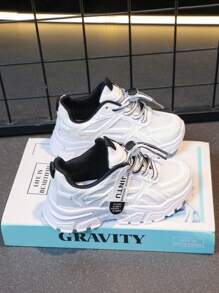 Boys & Girls Running Shoes, Casual Sports Sneakers With Hook & Loop Closure, Lightweight Mesh Breathable Upper, Striped Pattern, Low-Top Design, Suitable For Daily Wear, Running And Leisure Activities - Spring/Autumn/All Season - Black - View 1