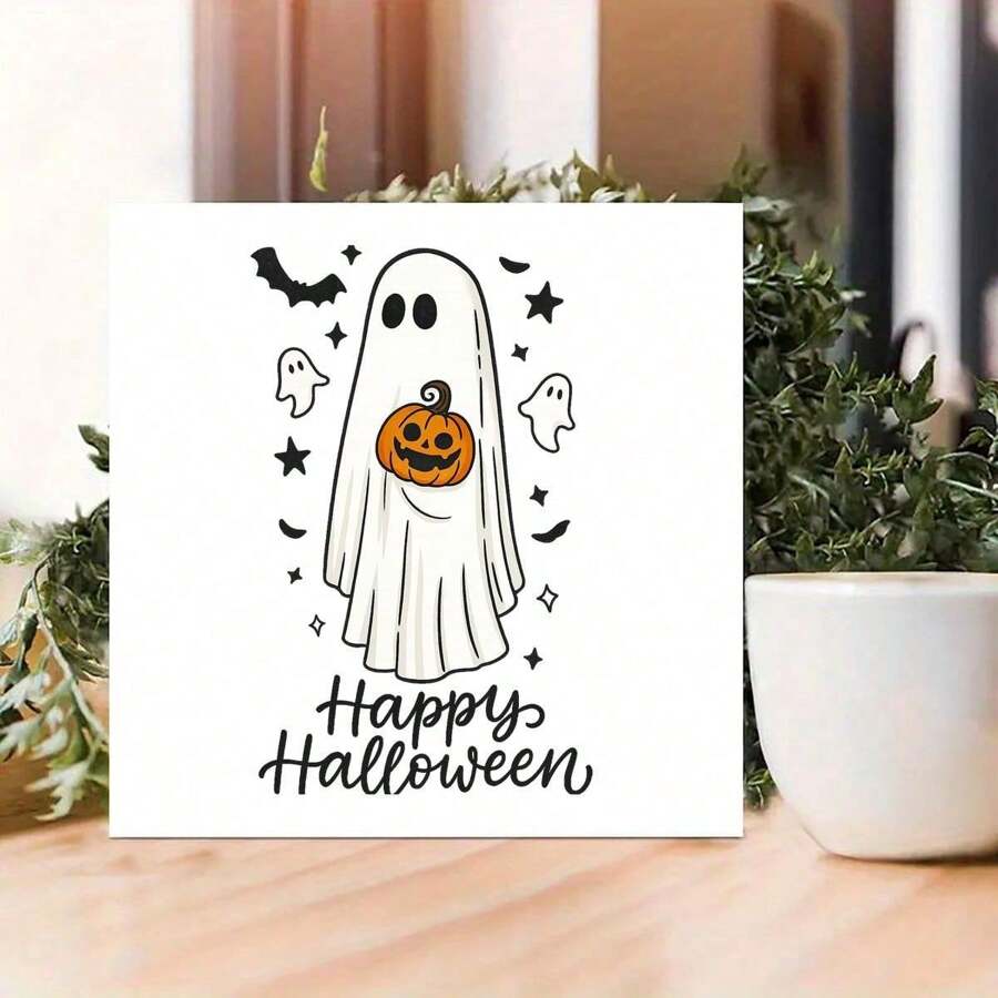Letrero decorativo de fantasmas blancos de Halloween - Decoración de escritorio de oficina linda, decoración de habitación bohemia, decoración de pared de estilo granja para suministros de fiesta de Halloween