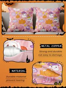 1/2/4pcs Cute Ghost Pillow Cover, Halloween Cushion Cover, Spooky Halloween Bedding Decor, Soft Accent Cushion Case, Single‑Sided, Without Insert, Zipper Closure, For Sofa, Bedroom Living Room, Halloween Party, Soft And Breathable, Home Textile - Multicolor - View 7