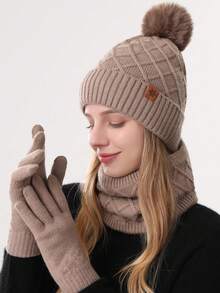 مجموعة قبعة وشاح وقفازات محبوكة مزدوجة الطبقة مبطنة بالحرارة للنساء، للاستخدام الخارجي والدراجات، قبعة محبوكة لتدفئة الرأس في فصل الشتاء، 3 قطع/مجموعة