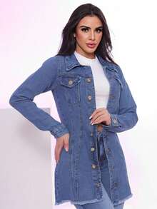 Max Women's Jeans Jacket Parka Ripped Destroyed Or Without Tears - Plain Blue - View 3