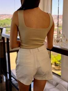 SQUARE TANK TOP SUMMER KNITTED WOMEN'S FASHION - 香檳色 - 查看 3