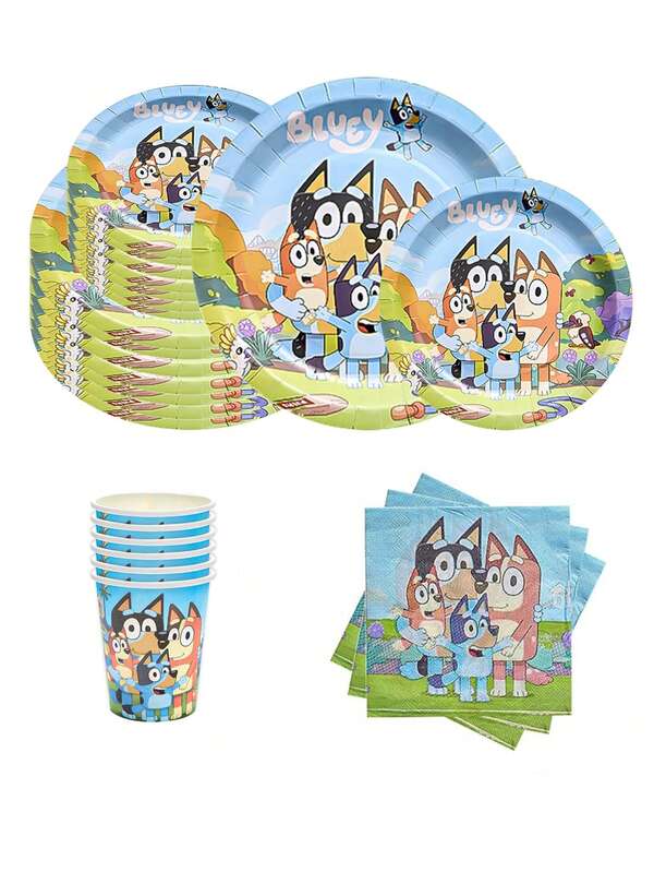 Bluey Blueys Family And Friends Party Themed Tableware Kit Plates Napkin Cups With Colorful Designs For Birthdays Graduation Celebrations Wedding