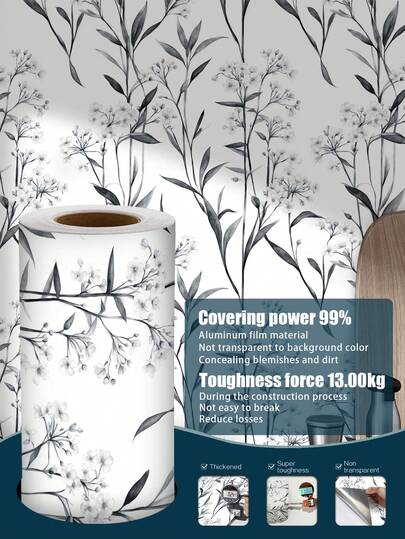 1 Roll 1m/3m/5m Vintage Black White Ink Floral Wallpaper, Removable And Self-Adhesive Contact Paper, Vinyl Wallpaper For DIY Home Decor, Room Background, Bedroom, Kitchen, Living Room, Bathroom, Cabinet, Furniture Renewal Wall Paper Wall Stickers Room Decor Wall Decor Living Room Decor